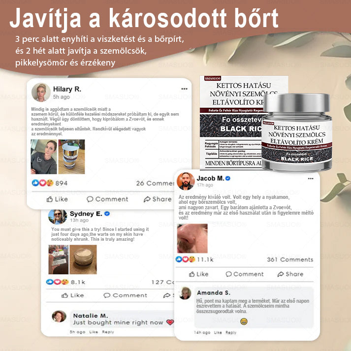 ✅ 𝙎𝙈𝘼𝙎𝙐𝙊® Fekete Rizses Bőrregeneráló Krém 👨‍⚕️ (Szemölcsök, bőrkinövések, foltok és hiperpigmentáció kezelésére)🍀